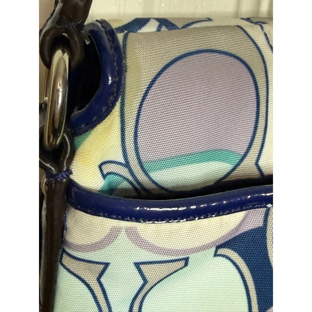 Coach Kyra Scarf Print Flap Crossbody Bag Purple Multicolor Patent Leather Trim - Picture 11 of 16
